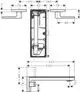 Waschtischarmatur mit Unterputzmontage für Wand, Auslauf und Befestigungsdetails, dargestellt in schematischer Ansicht. Hersteller AXOR.